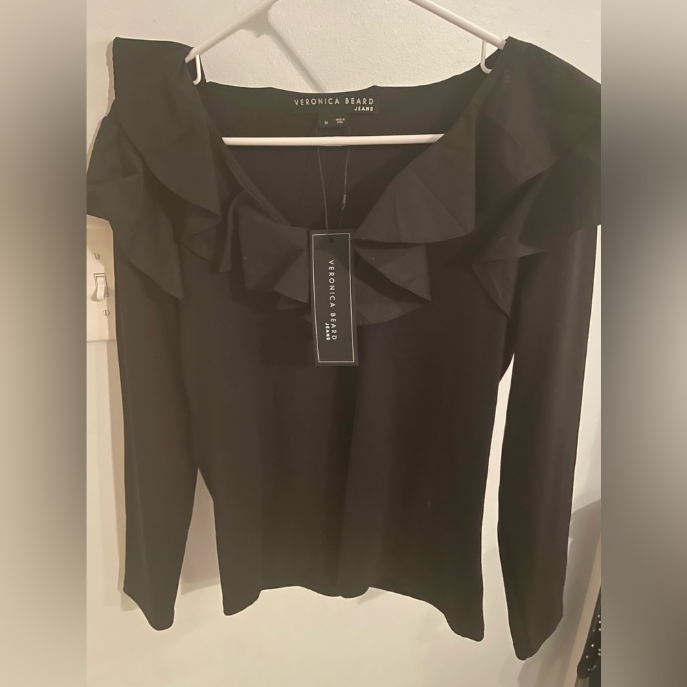 Classy black long sleeve Veronica Beard top with overlay